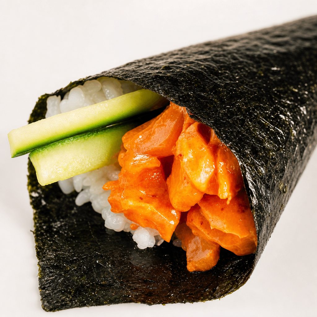 Spicy Salmon Handroll.